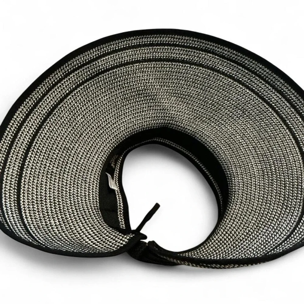 Magid Hats Sun Visor Women OS Black White Striped Bow Packable Straw